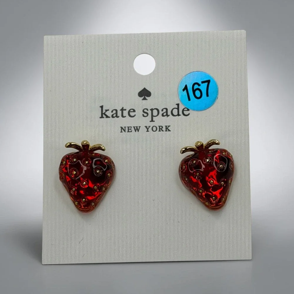 Kate Spade New York Strawberry Stud Earrings Red Gold Tone Fruit NWT Party Cte